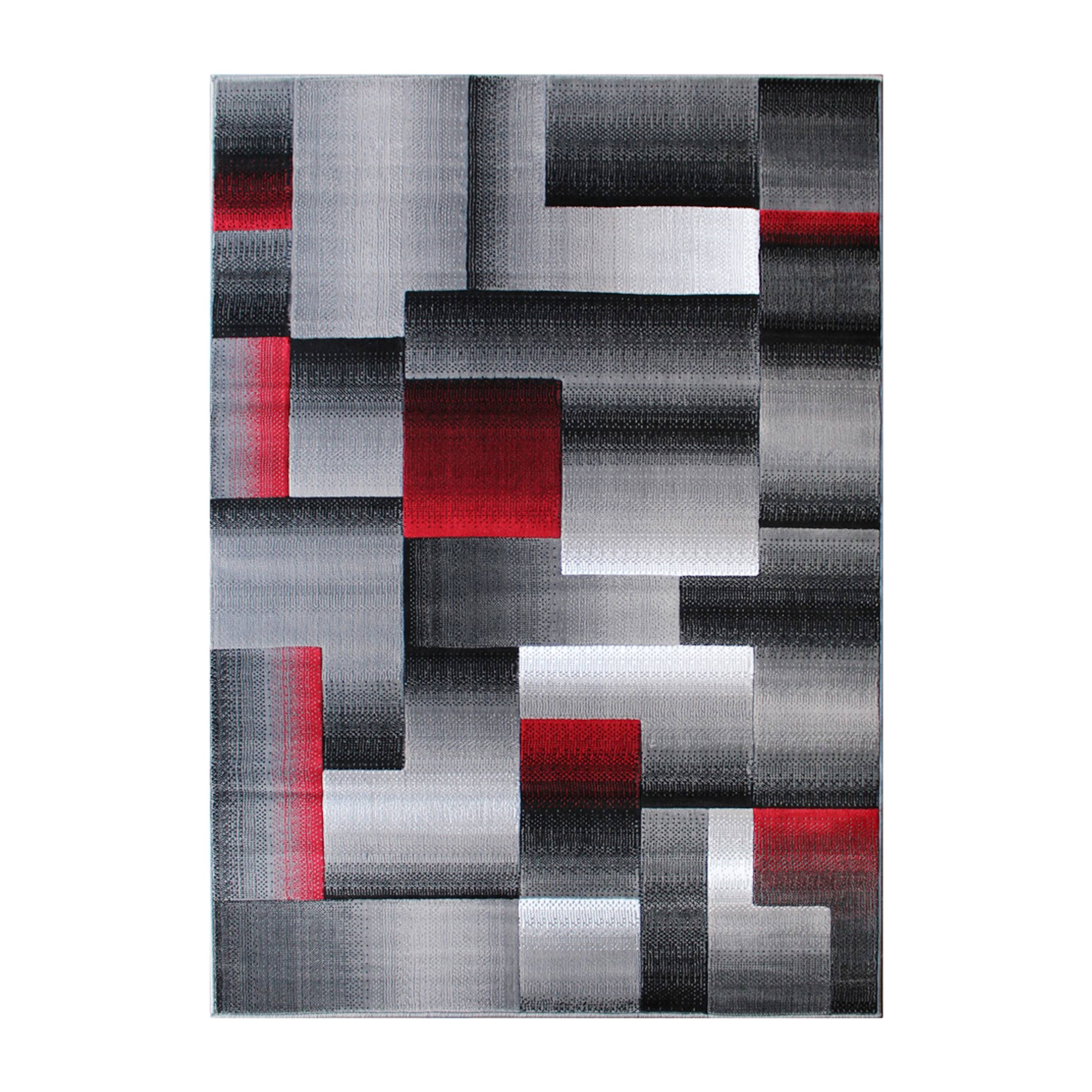 Alt View 1. Emma + Oliver - Malaga Modern Cubist Olefin Accent Runner Rug in Gradient Shades with Natural Jute Backing - Red.