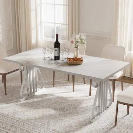 Front. Anysun - 70.9" Modern Dining Table for 6-8 - Rectangular Faux Marble Top, Metal Frame, Adjustable Feet for Kitchen - White.
