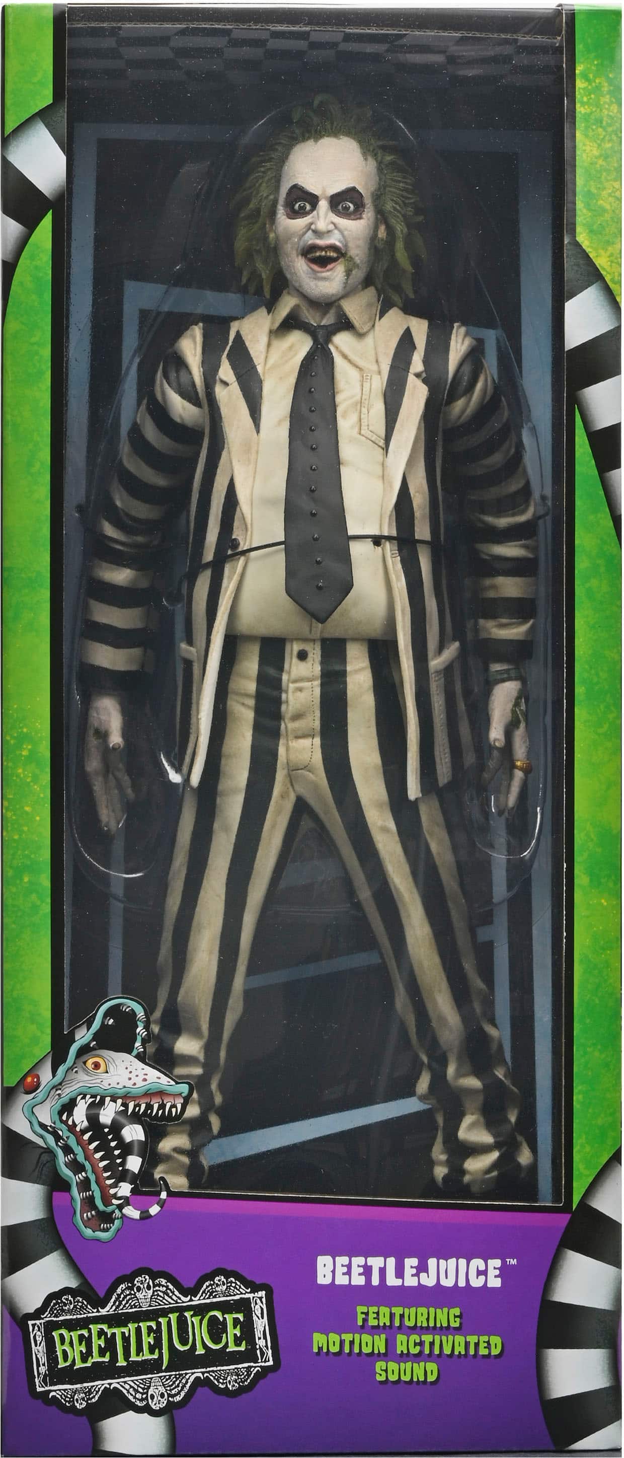 The text on the image reads: "Beetlejuice featuring Beetlejuice motion activated sound."