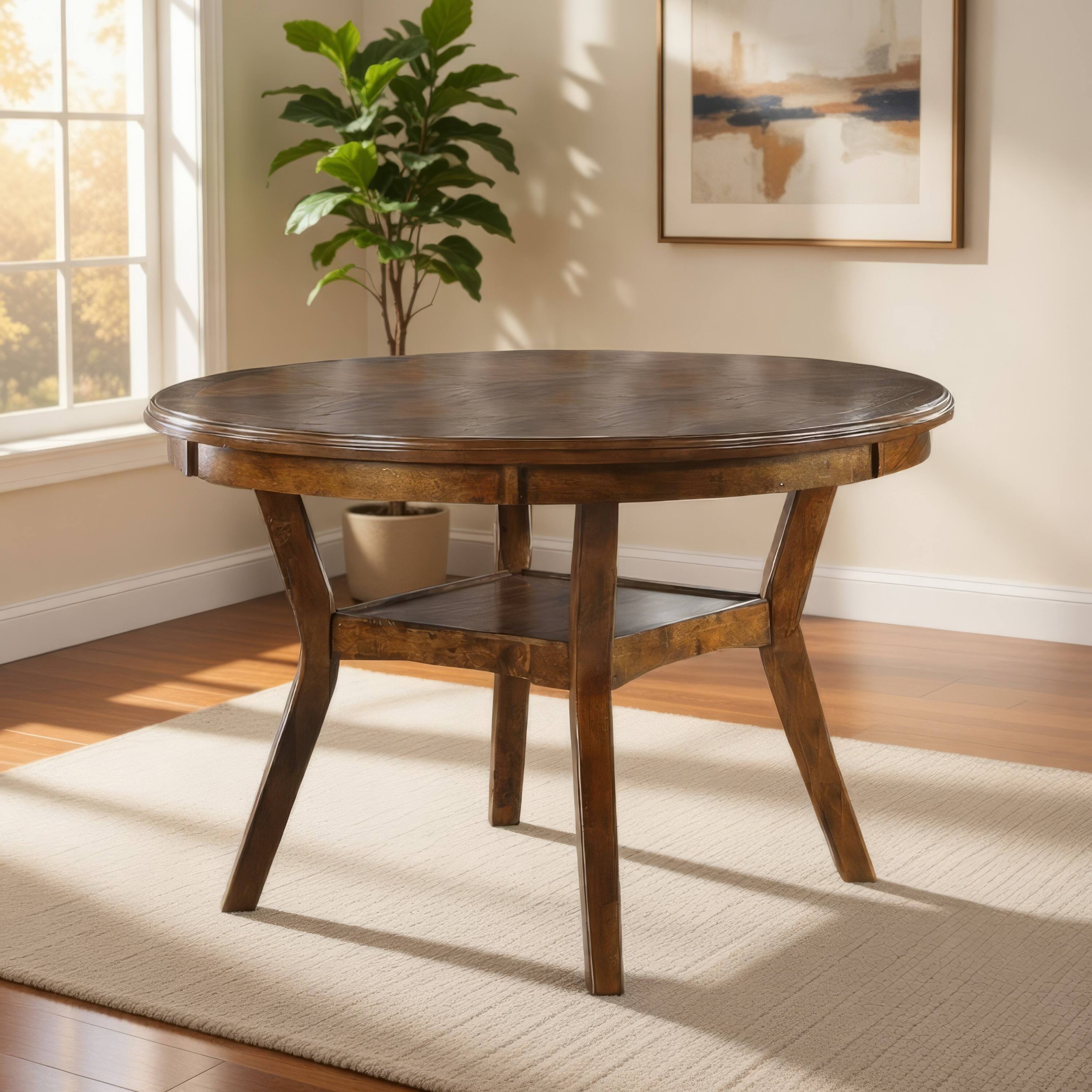 Alt View 6. Manhattan Lane - Round Top Wooden Dining Table with Boomerang Legs - Brown.