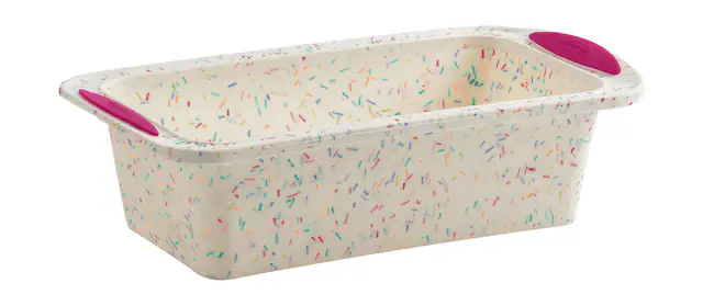 Front. Trudeau - Structure Silicone 8.5 x 4.5 Inch Loaf Pan, Confetti/Fuchsia - White.