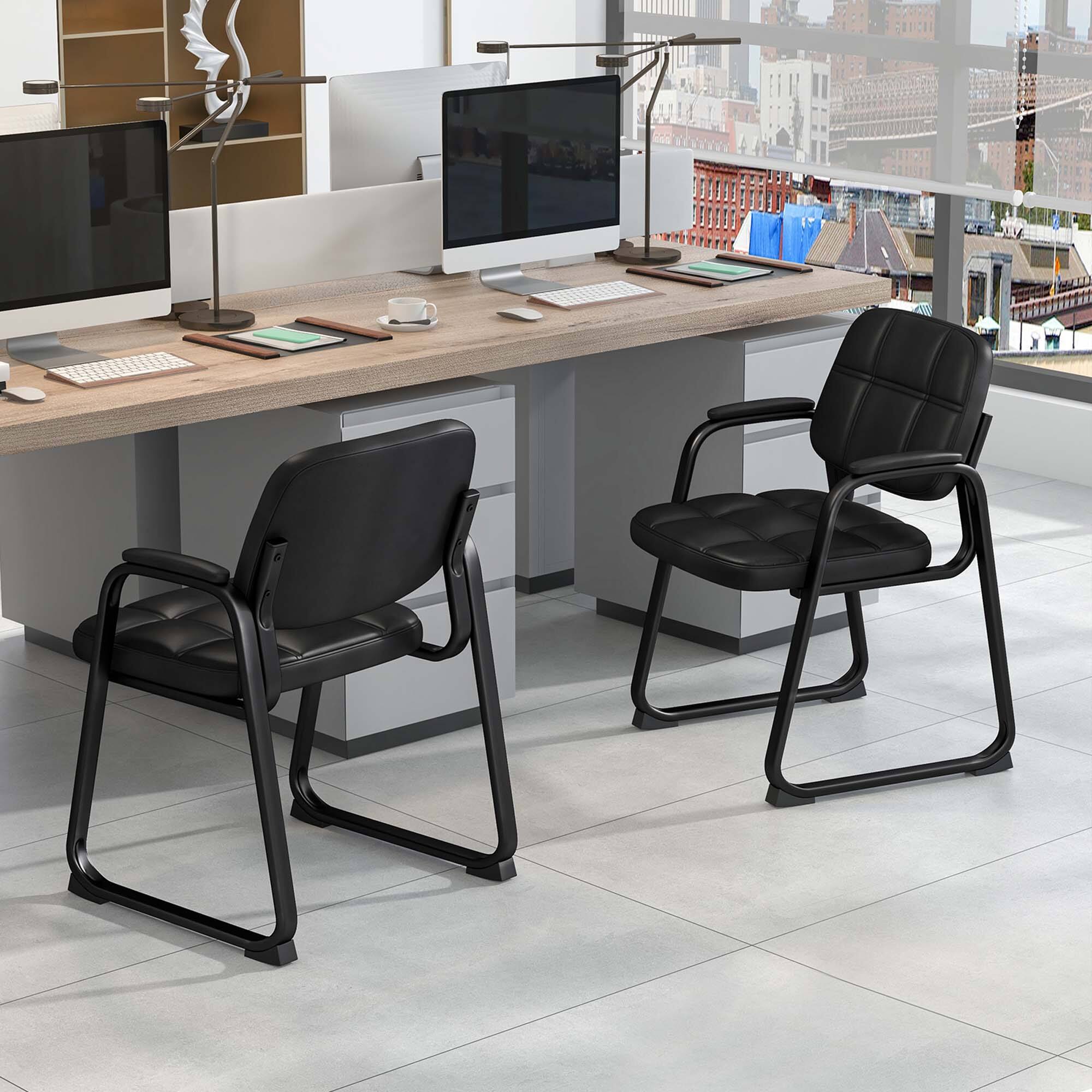 Alt View 1. Costway - Costway Waiting Room Chair Set of 2 Upholstered Guest Conference Chair with Armrest - Black.