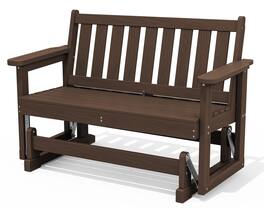 SERWALL - Outdoor 2 Person Patio Glider Bench, HDPE Weather-Resistant Swinging Bench for Outdoor Porch Garden - Coffee