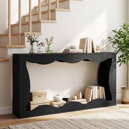Costway - 63" Console Table, 2-Tier Narrow Entryway Table with Wavy Edge Storage Shelf - Black