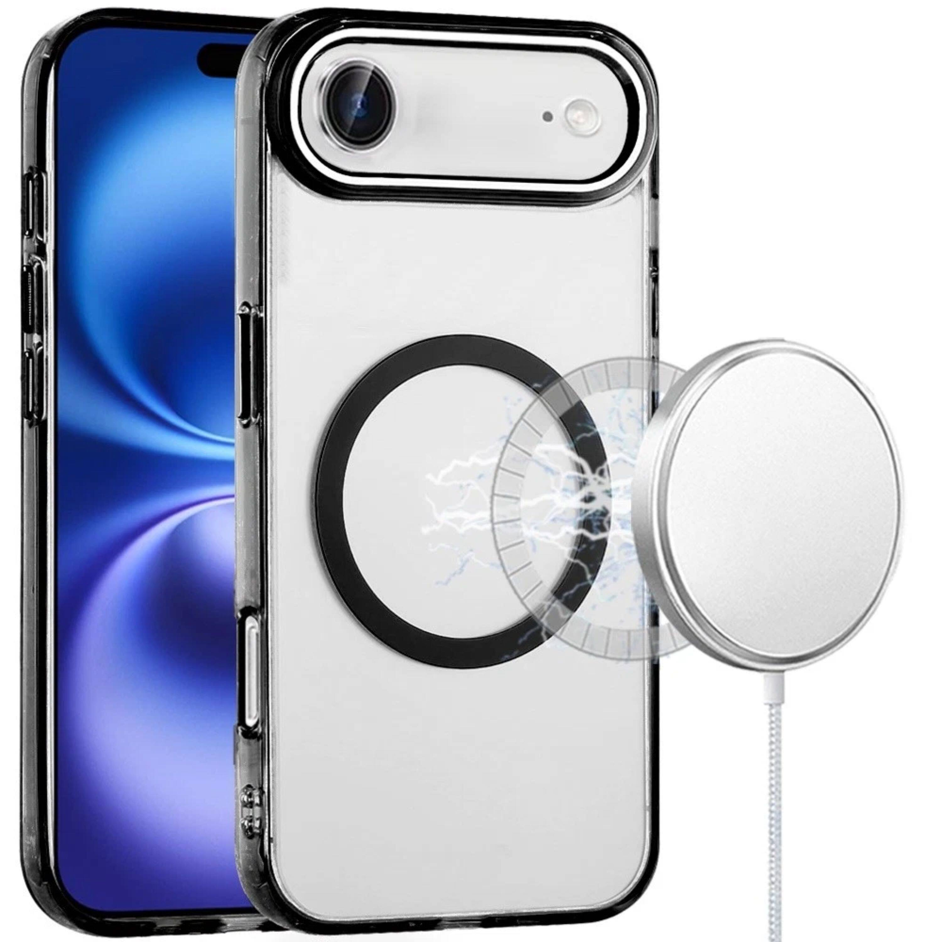 Angle. Kitcheniva - Trans-Clear Metal Buttons Phone Case With Tempered Glass For iPhone Air Black - Black.