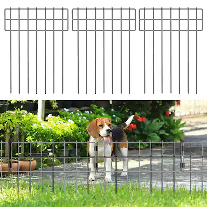 Front. Oumilen - 25 Pack Animal Barrier Fence 17 in(H)X27 Ft(L) No Dig Garden Decorative Fencing.