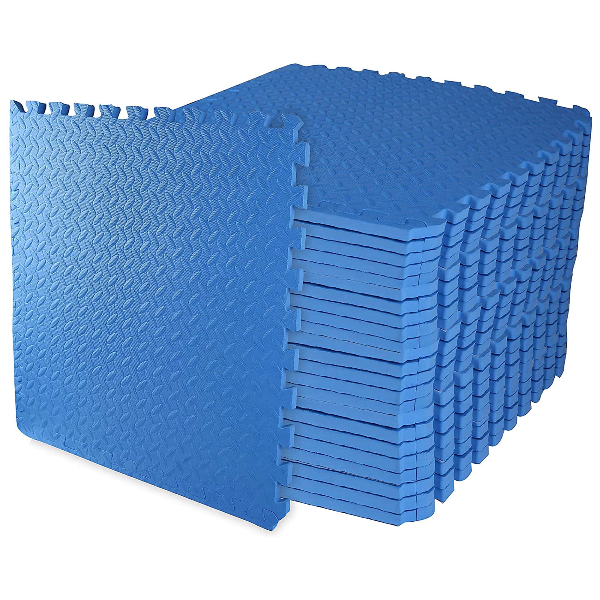 BalanceFrom Fitness - 96 Sq Ft Interlocking EVA Foam Exercise Mat Tiles - Blue