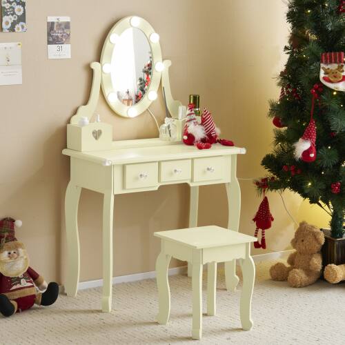Alt View 6. Winado - Little Kids Girls Vanity Table Set Makeup Dressing Desk with Stool & Mirror with 3 Drawers for Christmas Birthday Gift - Yellow.