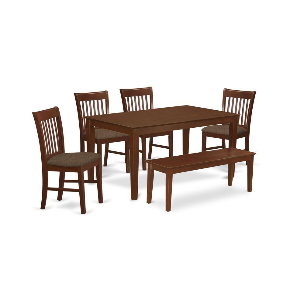 Back. East West Furniture - CANO6C-MAH-C 6-Pc Dining Table with bench set- Table and 4 Dining Chairs and Bench - Mahogany.