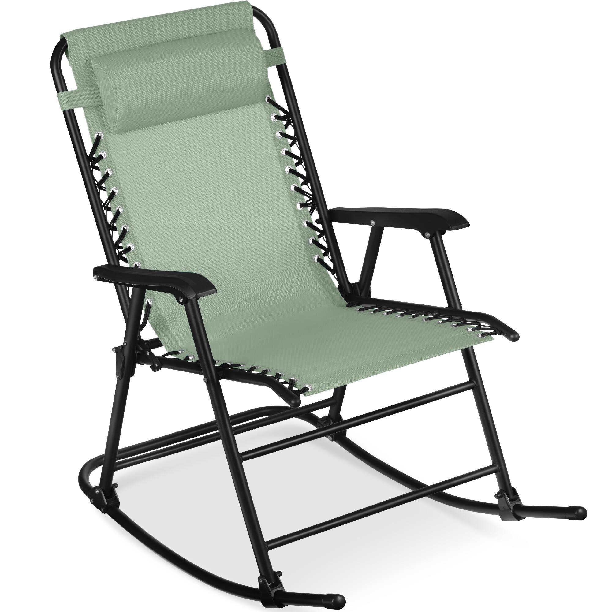 Best Choice Products - Folding Outdoor Zero Gravity Rocking Lounge Chair w/ Headrest Pillow - Sage Green