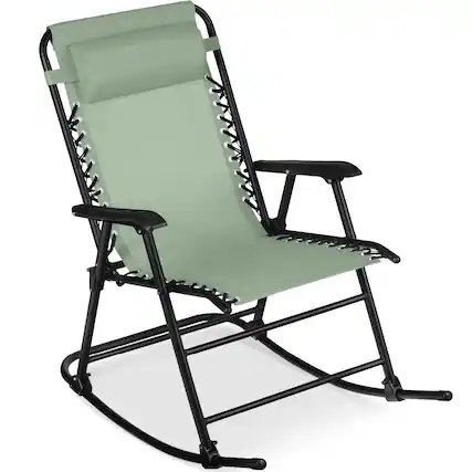 Front. Best Choice Products - Best Choice Products Folding Outdoor Zero Gravity Rocking Lounge Chair w/ Headrest Pillow - Sage Green - Sage Green.