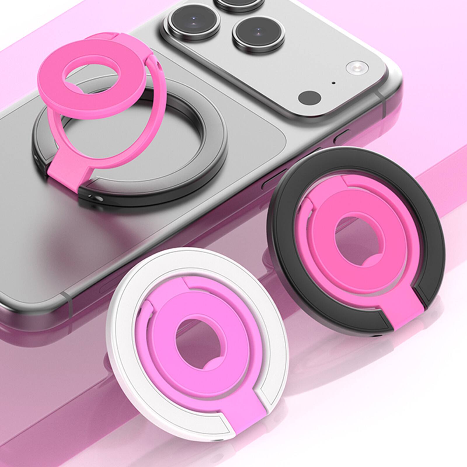 Alt View 5. Dteck - Double-sided Mag Safe Magnetic Ring Stand for Apple iPhone 17 Pro Max,Triple Fold Phone Holder 360° Rotating Kickstand - Pink+Blue.