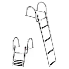 Front. VEVOR - Boat Ladder, 4 Steps, Stainless Steel Telescoping Folding Swim Deck Ladder for Rear Entry Inboard, 600 lbs Capacity - Silver.