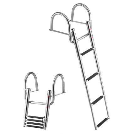 Front. VEVOR - Boat Ladder, 4 Steps, Stainless Steel Telescoping Folding Swim Deck Ladder for Rear Entry Inboard, 600 lbs Capacity - Silver.