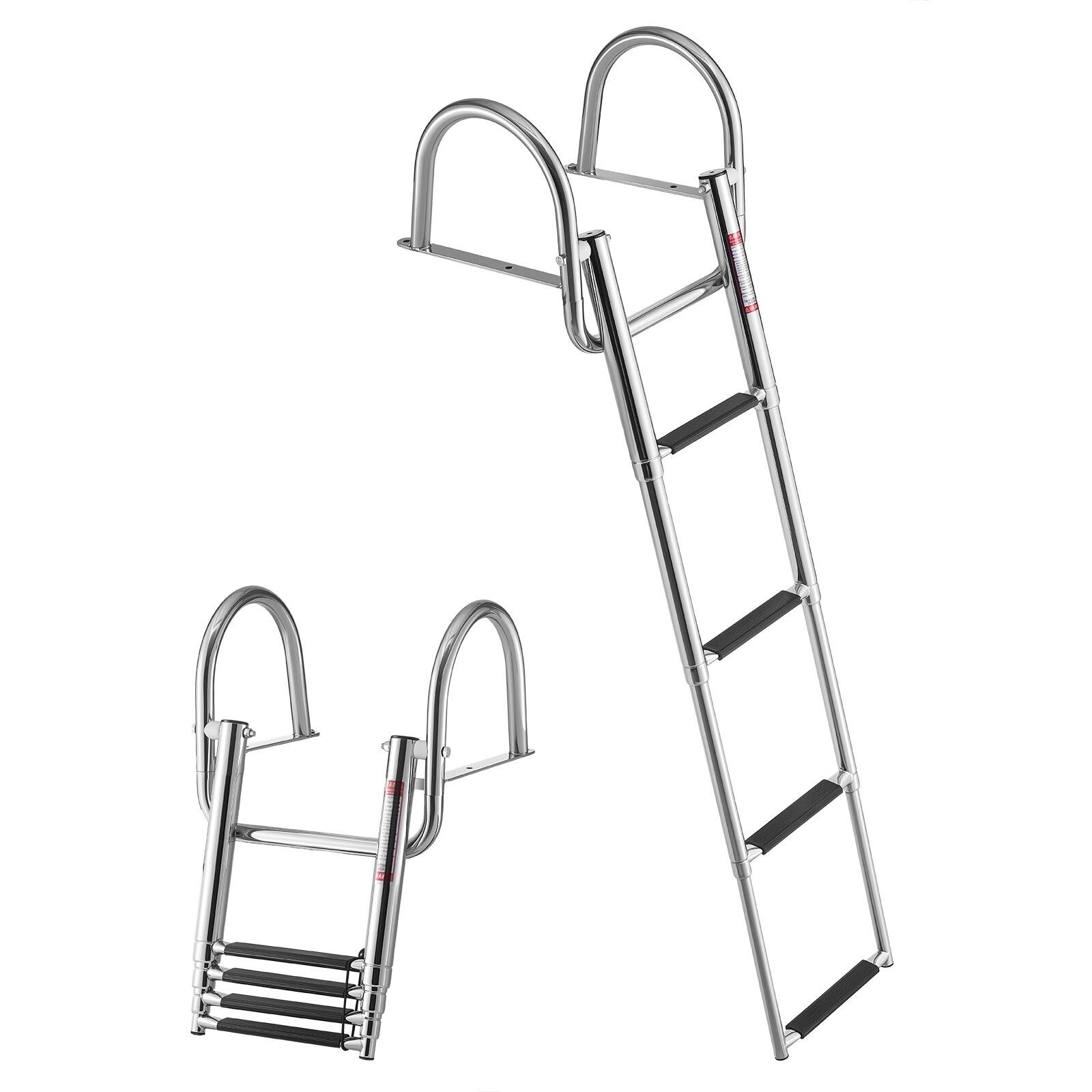 VEVOR - Boat Ladder, 4 Steps, Stainless Steel Telescoping Folding Swim Deck Ladder for Rear Entry Inboard, 600 lbs Capacity - Silver