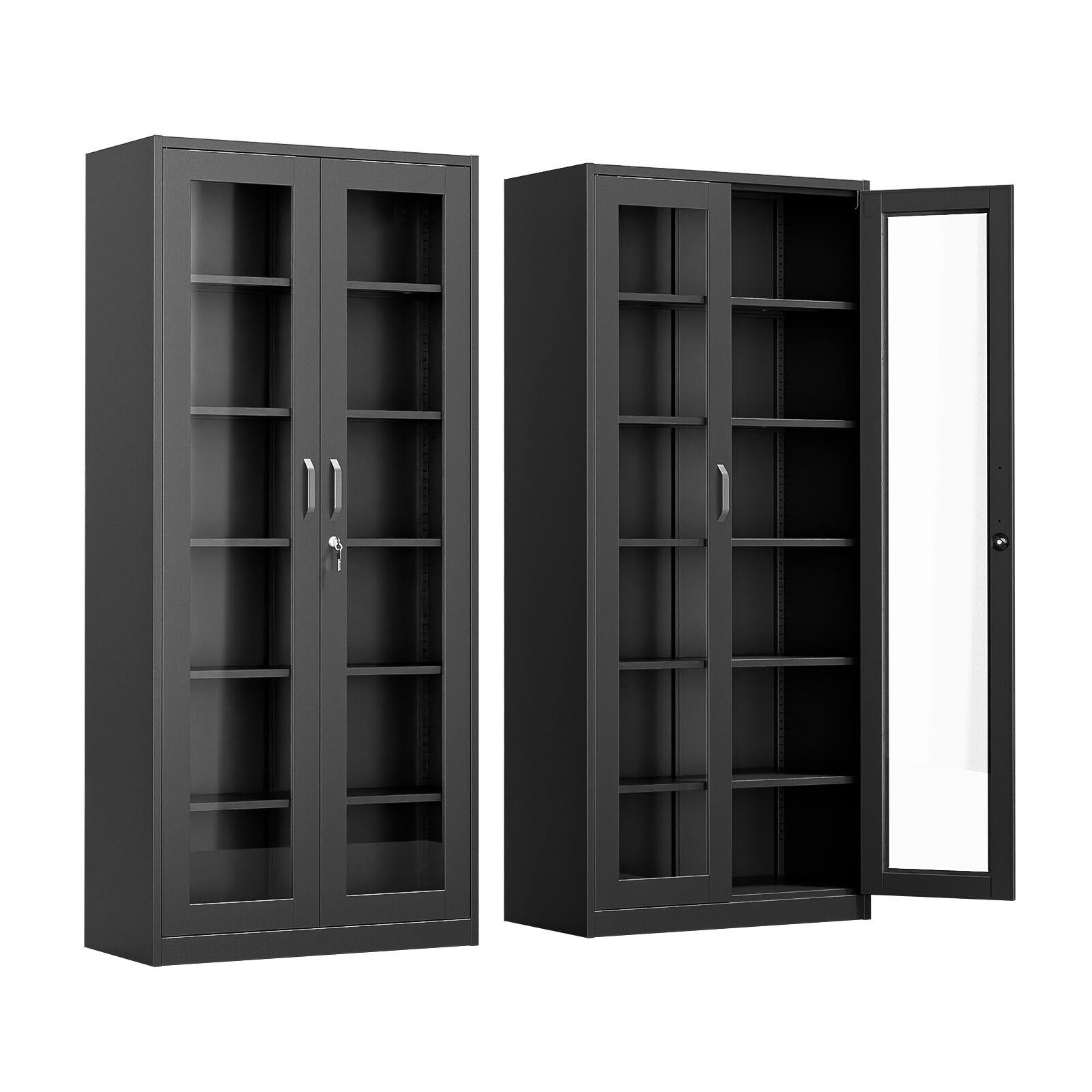 Alt View 7. Winado - Heavy Duty 71" Tall Lockable Display Cabinet with Glass Doors & 5 Adjustable Shelves & Secure Locking System for Office - Black.
