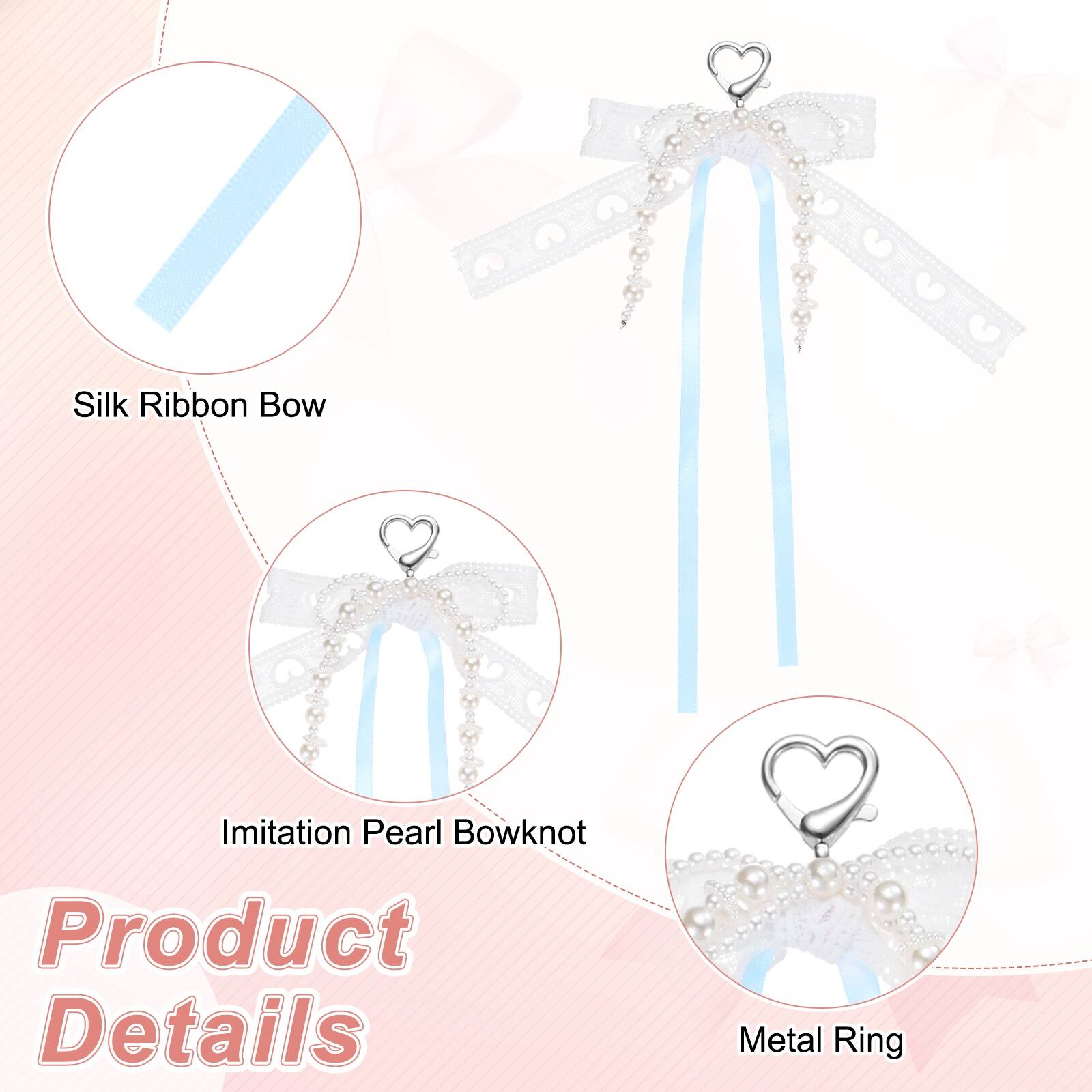 Silk Ribbon Bow  
Imitation Pearl Bowknot  
Metal Ring  

Product Details