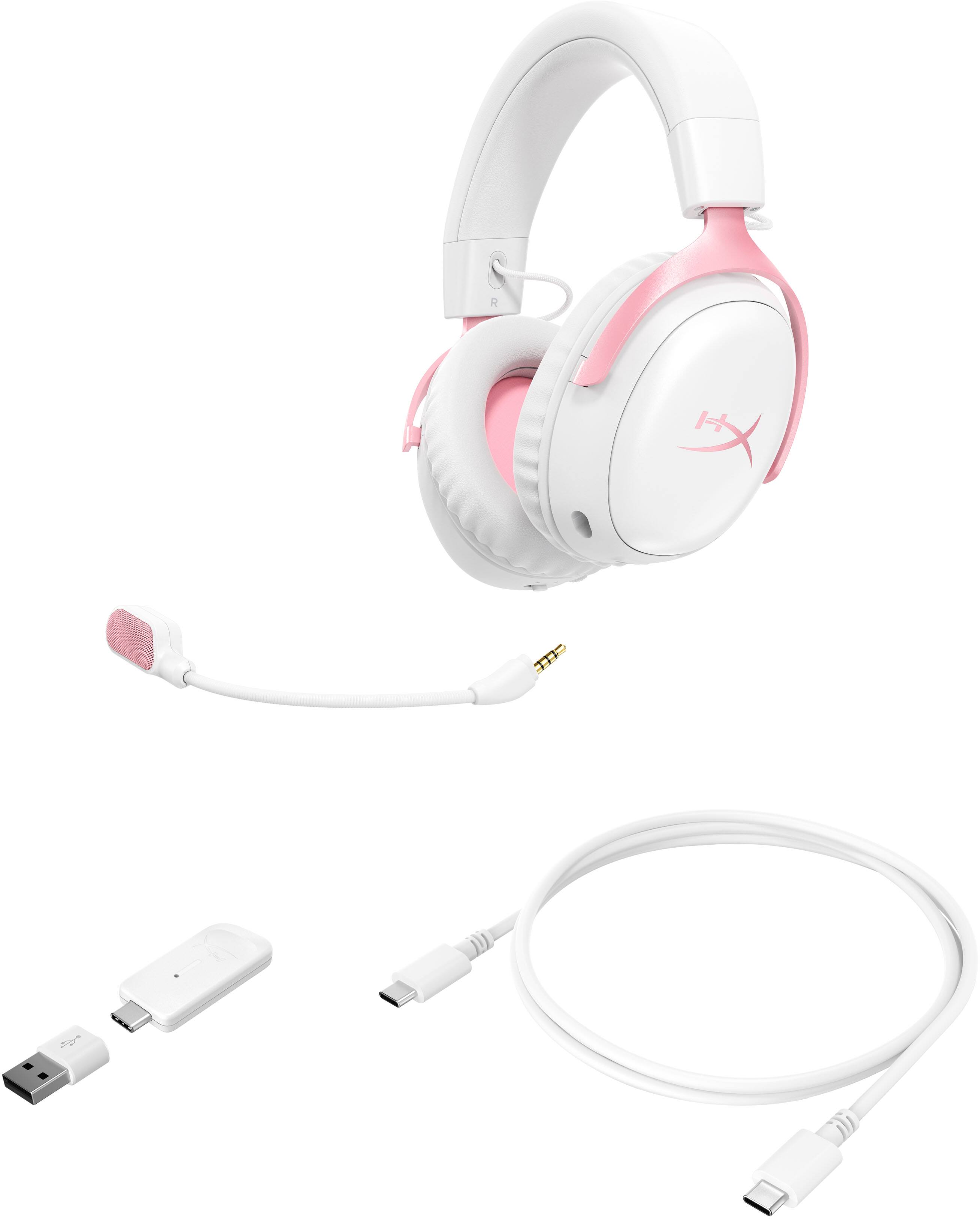 Alt View 4. HyperX - Cloud III S Wireless Gaming Headset for PC, PS5, PS4, Nintendo Switch, Mac, and Mobile - White/Pink.