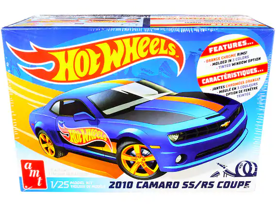 - Hot Wheels
- 2010 Camaro SS/RS Coupe
- 1/25 Model Kit
- 1 Plastic Kit
- Features...
- Orange Chrome Rims!
- Molded in 3 Colors
- Tinted Window Option
- Caractéristiques...
- Jantes chromées orange!
- Moulé en 3 couleurs
- Option de fenêtre teintée