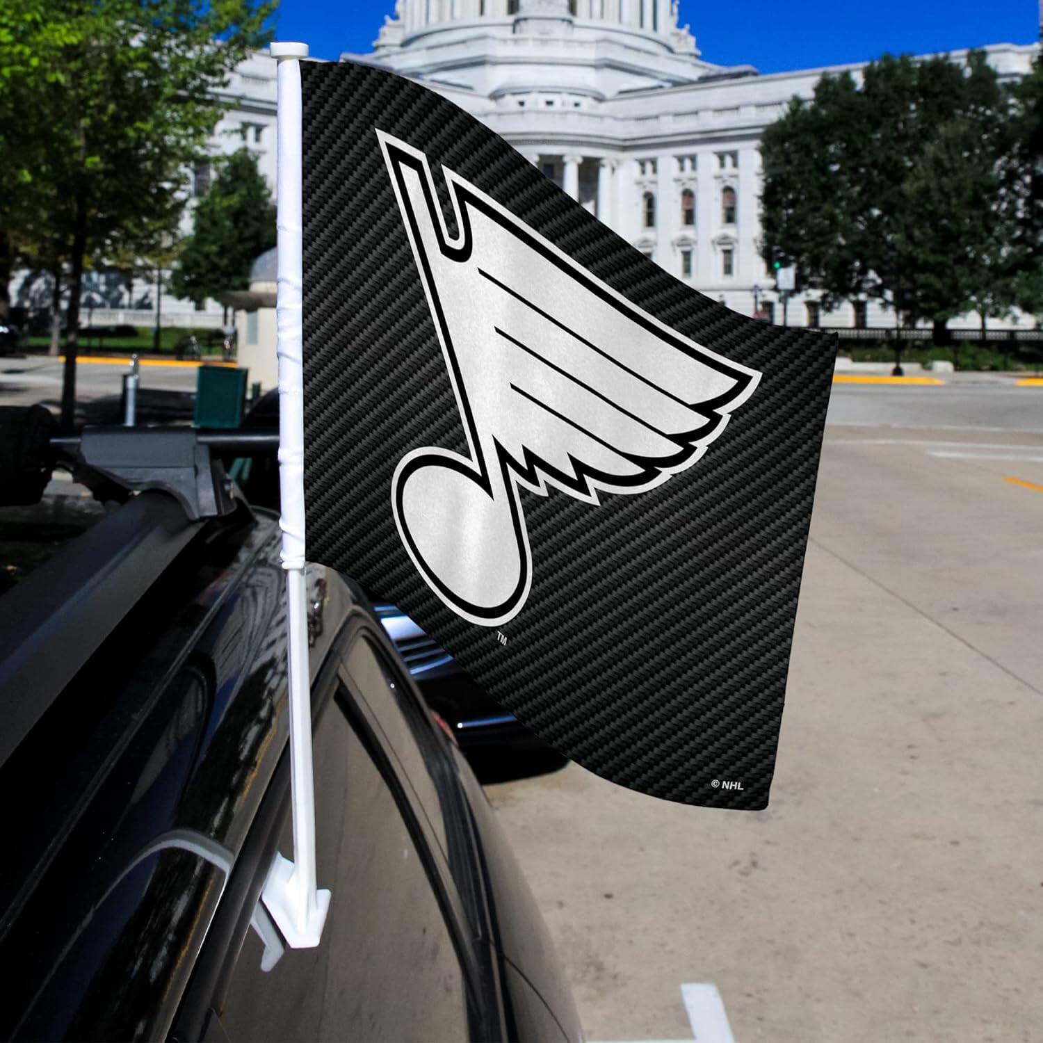 Alt View 1. Rico Industries - St Louis Blues Carbon Fiber Design 14x19 Double Sided Window Mount Car Flag - Multi.