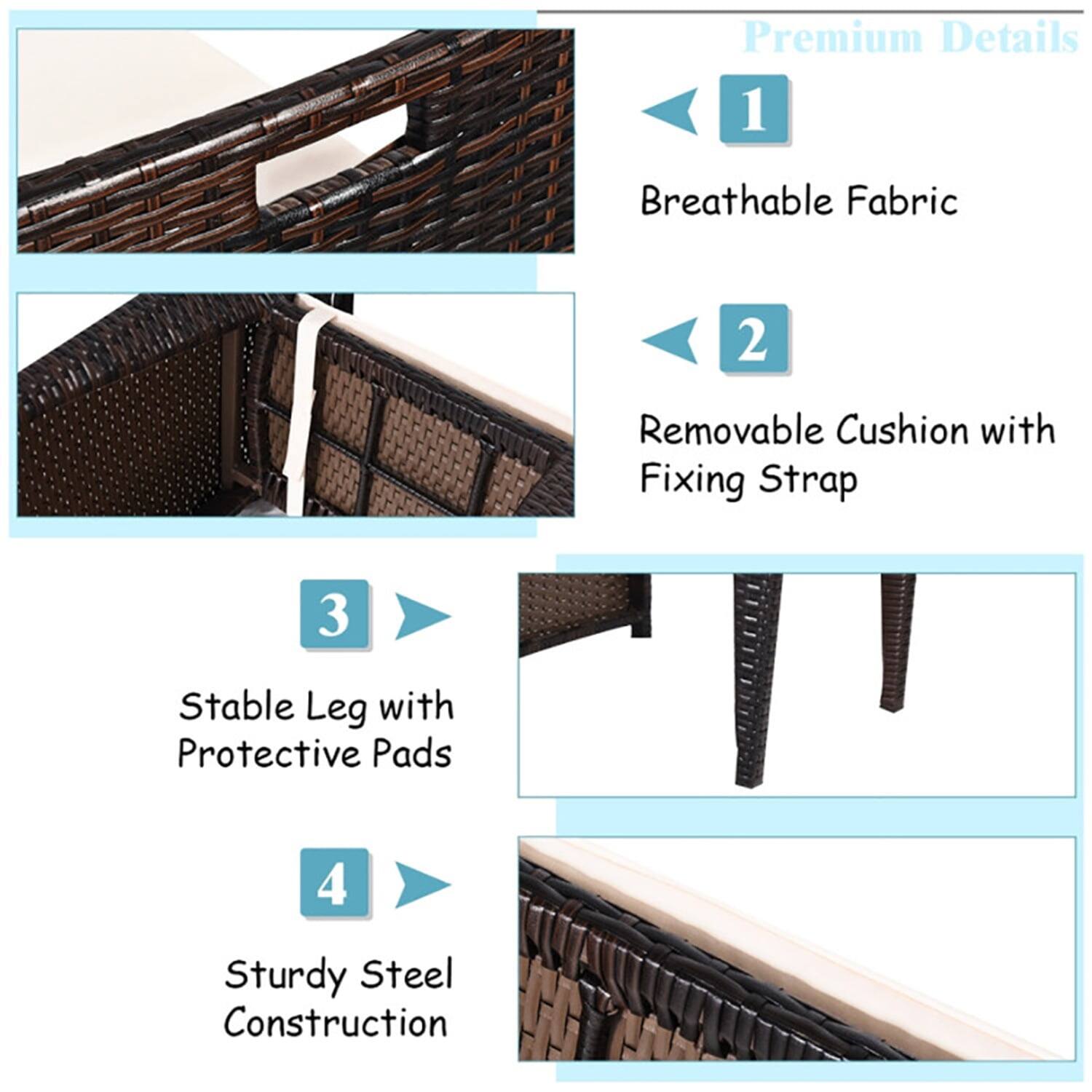 Premium Details  
1. Breathable Fabric  
2. Removable Cushion with Fixing Strap  
3. Stable Leg with Protective Pads  
4. Sturdy Steel Construction