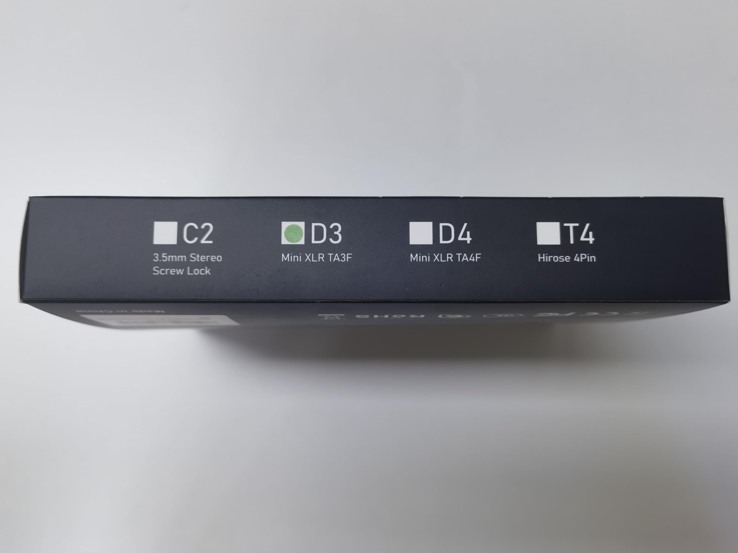 C2: 3.5mm Stereo Screw Lock  
D3: Mini XLR TA3F  
D4: Mini XLR TA4F  
T4: Hirose 4Pin