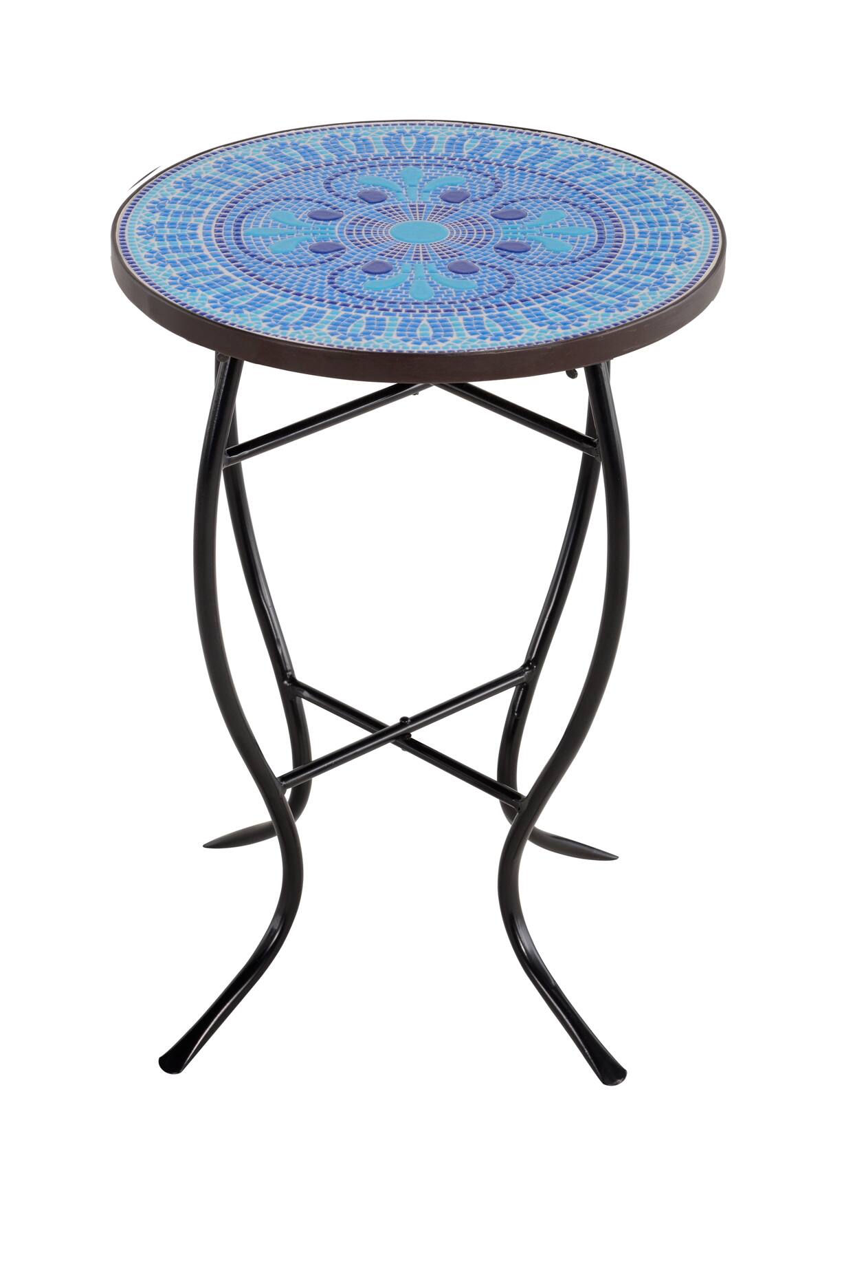 Angle. Jiallo - Mosaic Art Collection Pansies Blue Accent Table - Light Blue.