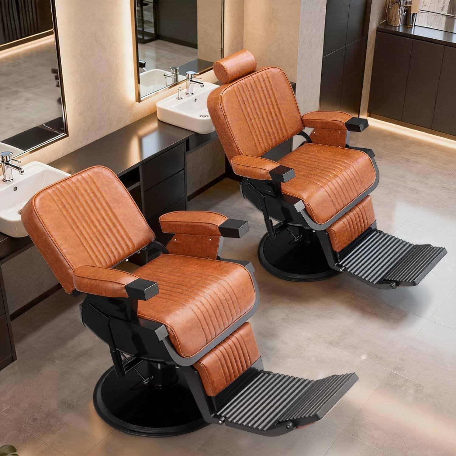Alt View 5. Winado - Heavy Duty Vintage Barber Chair, Hydraulic Reclining Salon Chairs for Hair Stylist with Footrest & Headrest, 360° Swivel - Brown.