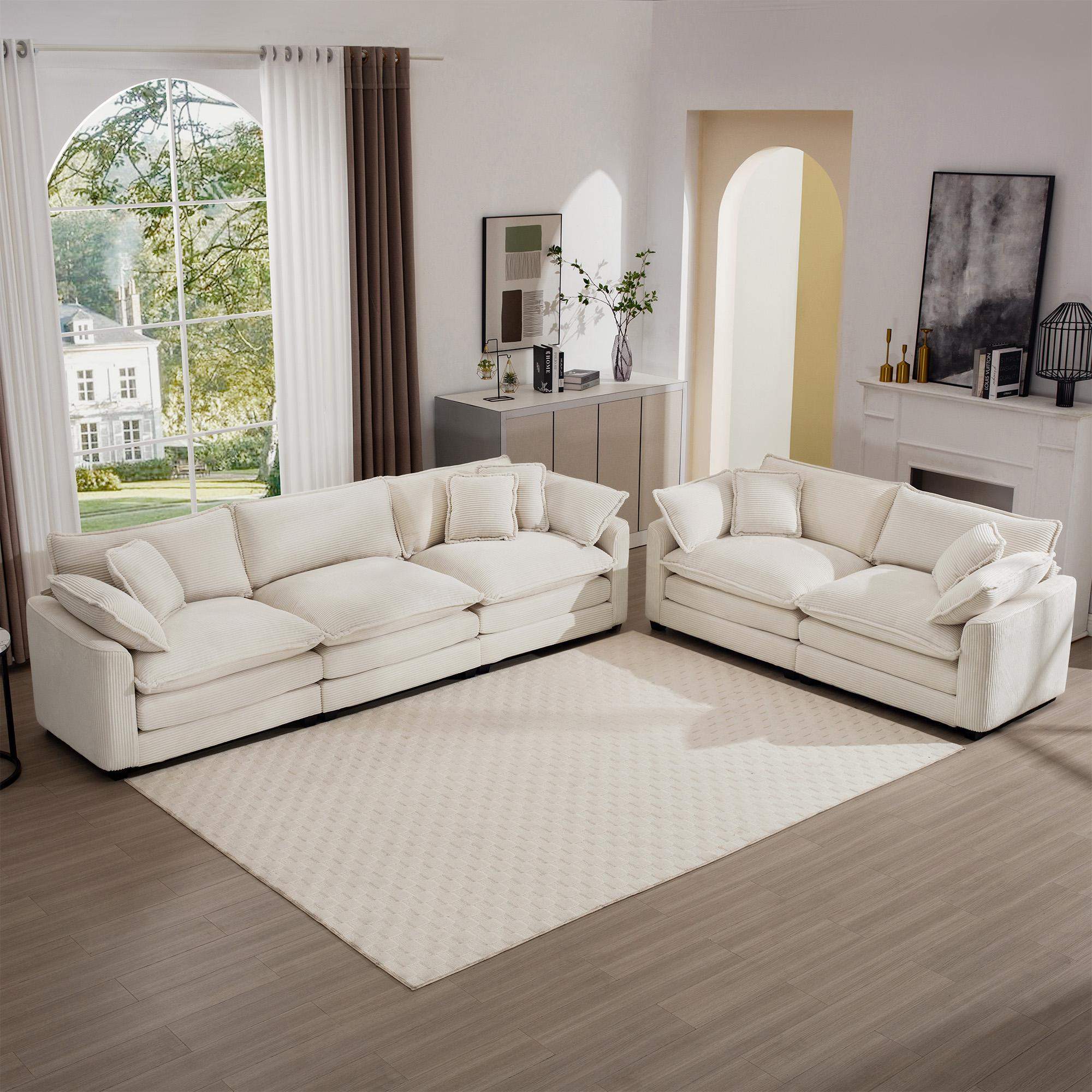 LOVMOR Modern Fabric Living Room Set of 2 Sofas with One 2Seat Sofa and ...