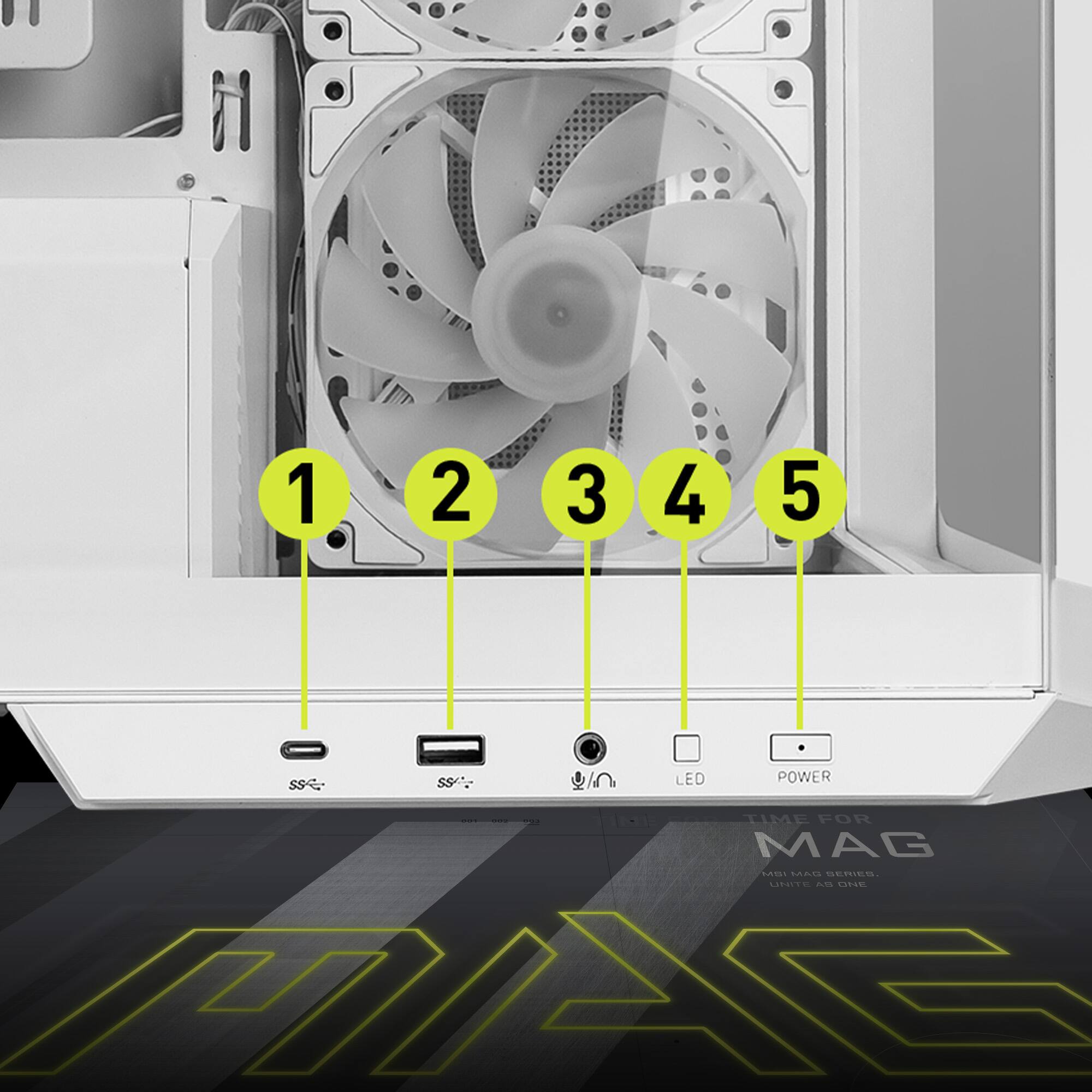 The text on the image reads: 1 2 3 4 5 SS- sS. LED POWER TIME FOR MAG addas M SERIES LISTE A LtaE MA.