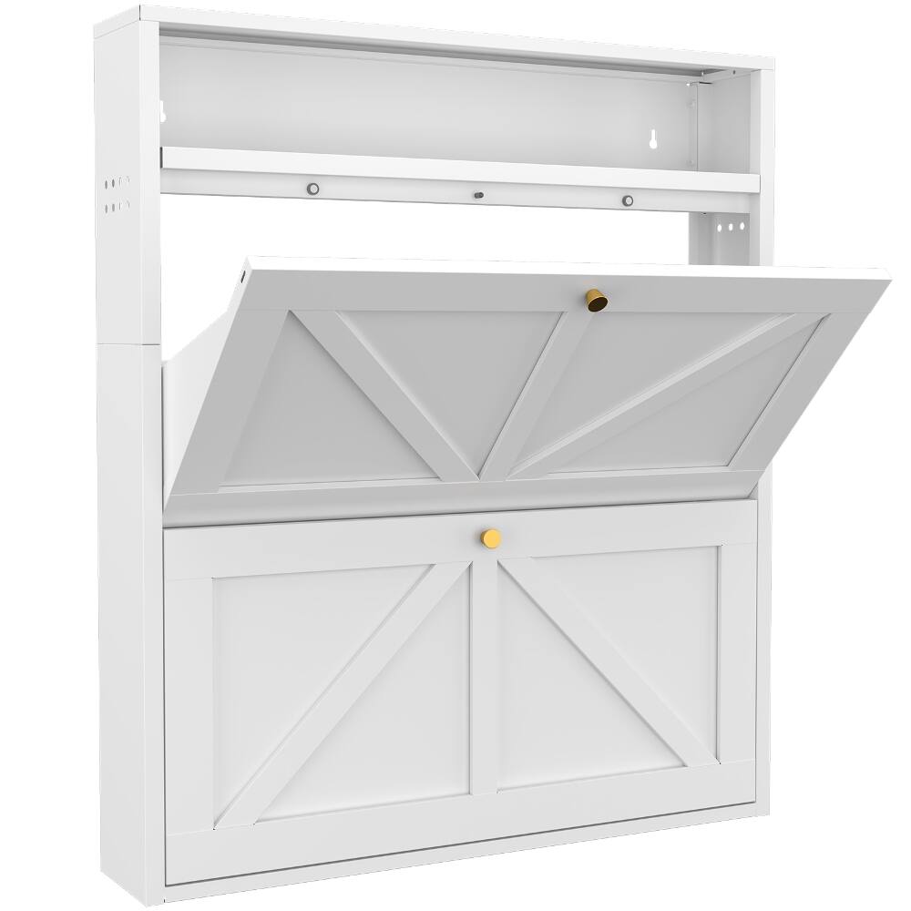 Alt View 1. Loheer - Loheer White Metal Shoe Cabinet, 2 Flip Drawer Shoe Organizer, Wall Mounted Slim Entryway Storage - White.
