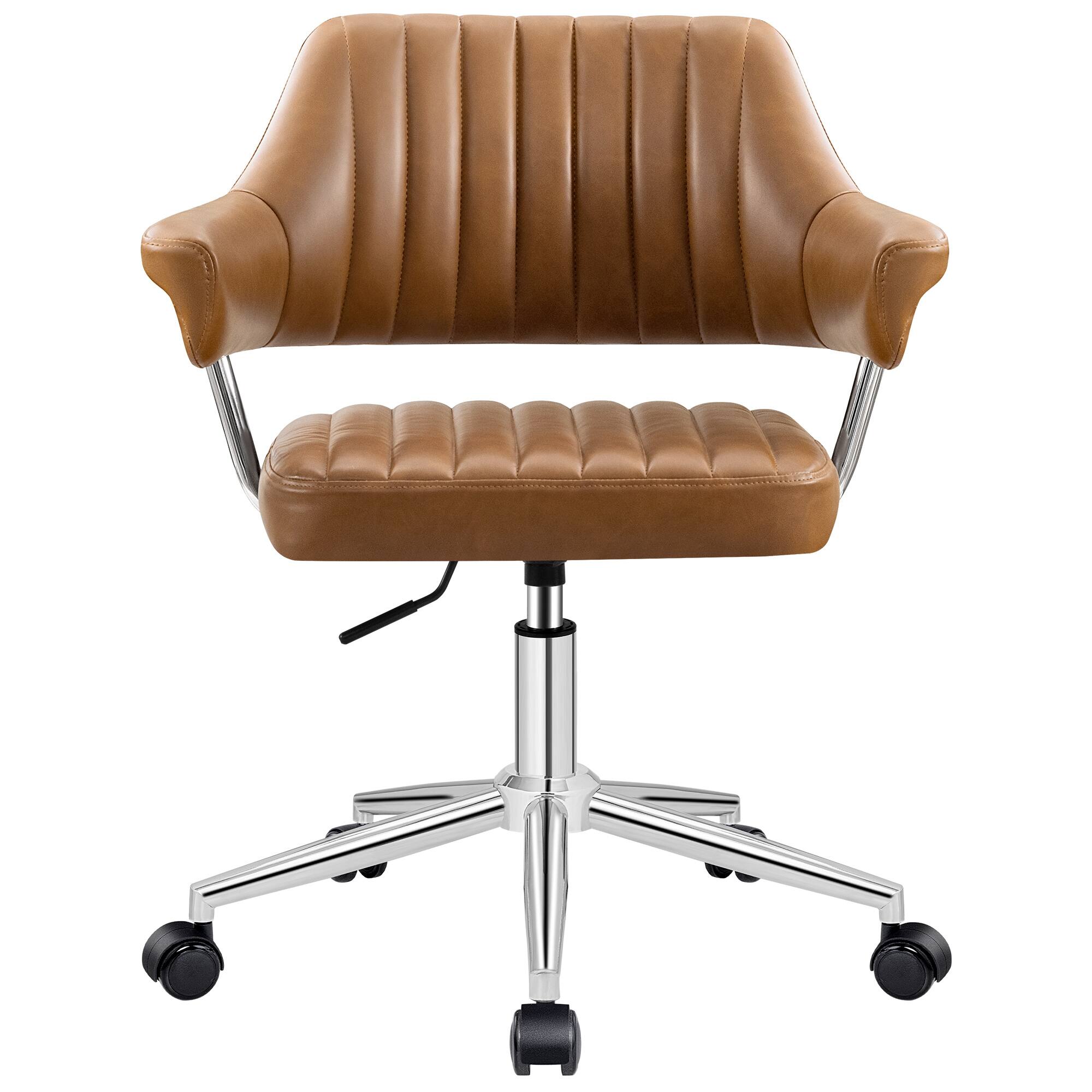 Angle. Brick Attic - Home Office Chair Swivel Leather Chair Vanity Rolling Adjustable Task Chair for Dresser Bedroom Living Room - Camel.