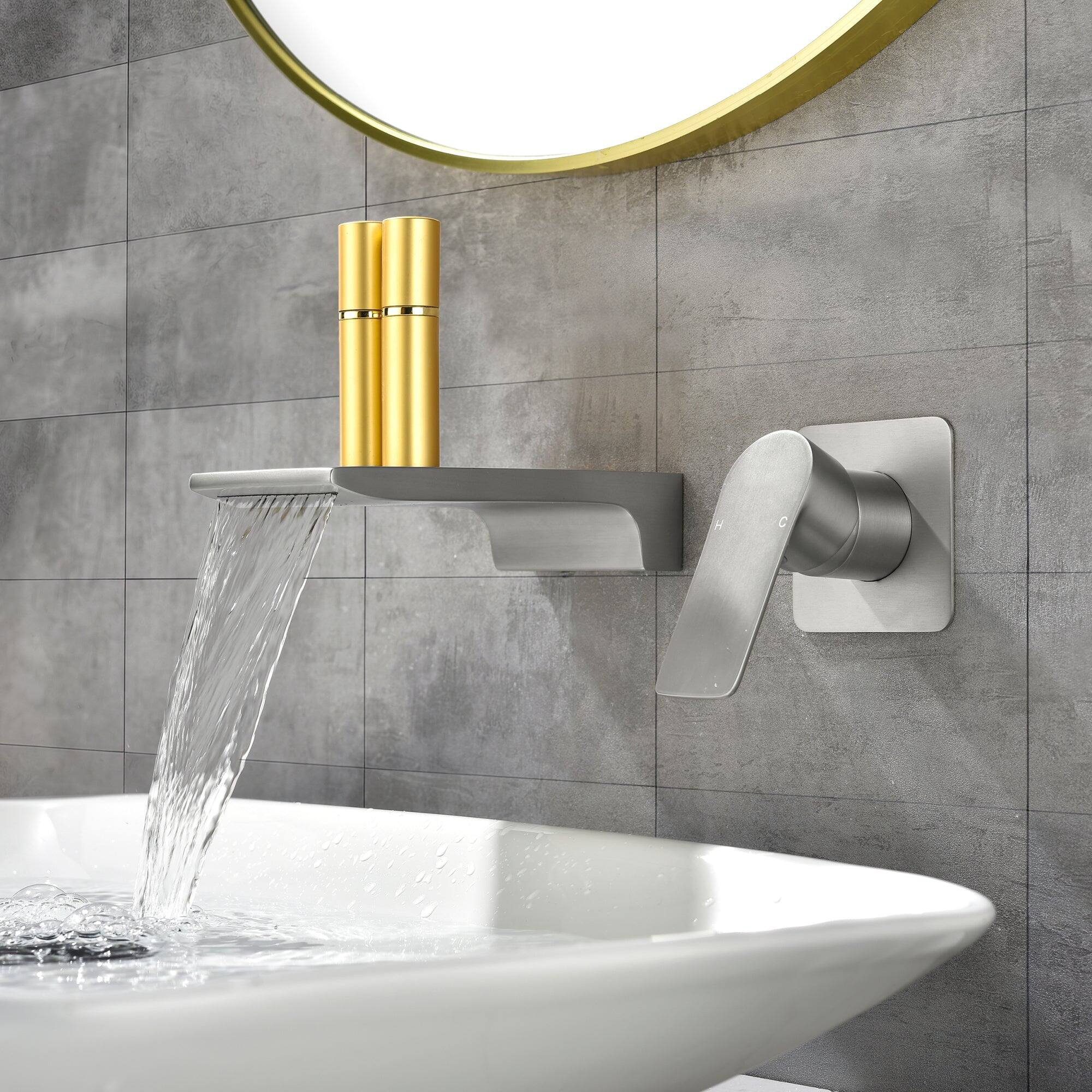 Alt View 3. Boyel Living - Brushed Wall Mount Faucet SUS304 Waterfall Spout cUPC Cartridge Single Handle 1/2NPT Thread - Brushed Nickel.