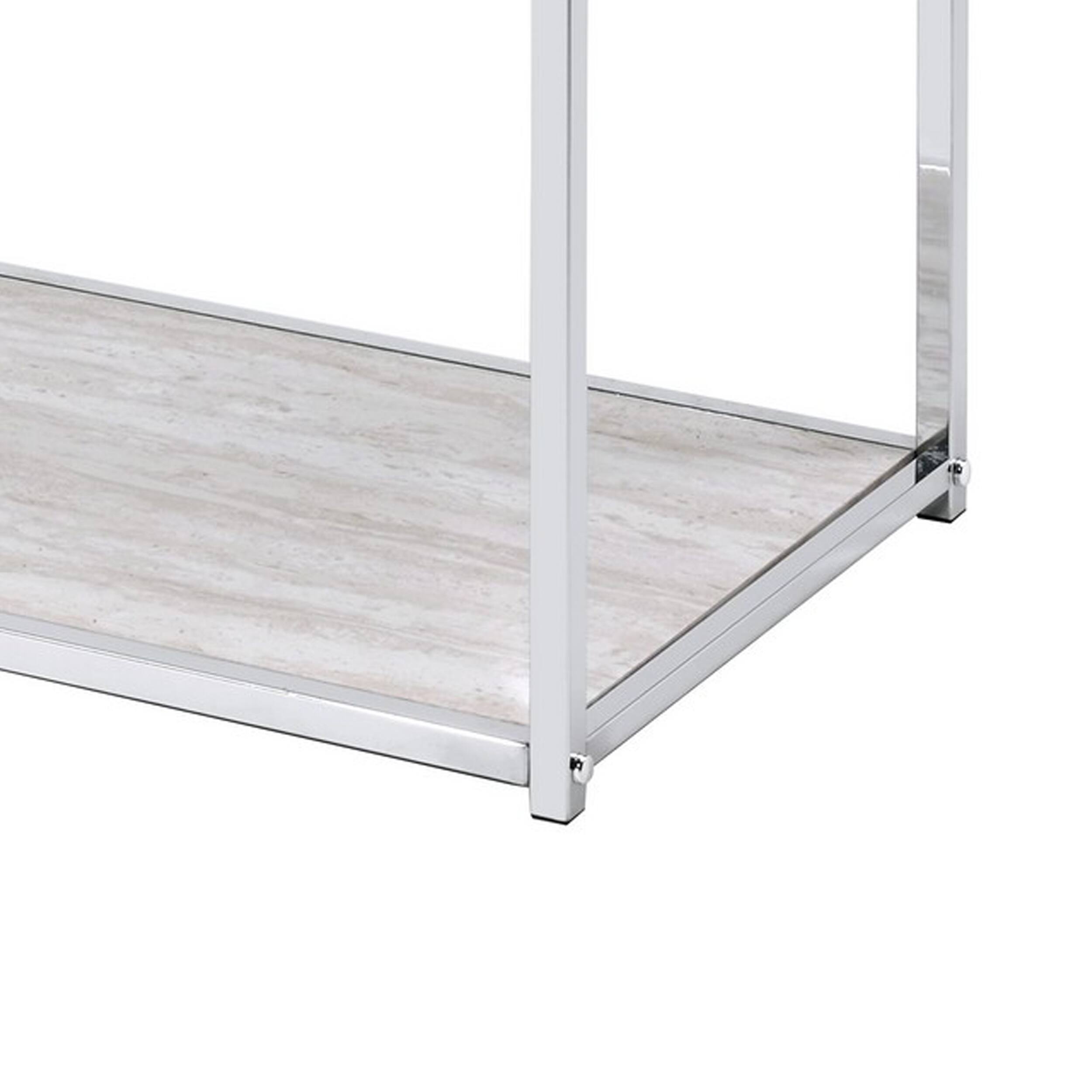 Alt View 3. Manhattan Lane - Mirror Top Metal Console Table with Wooden Open Bottom Shelf - Silver.