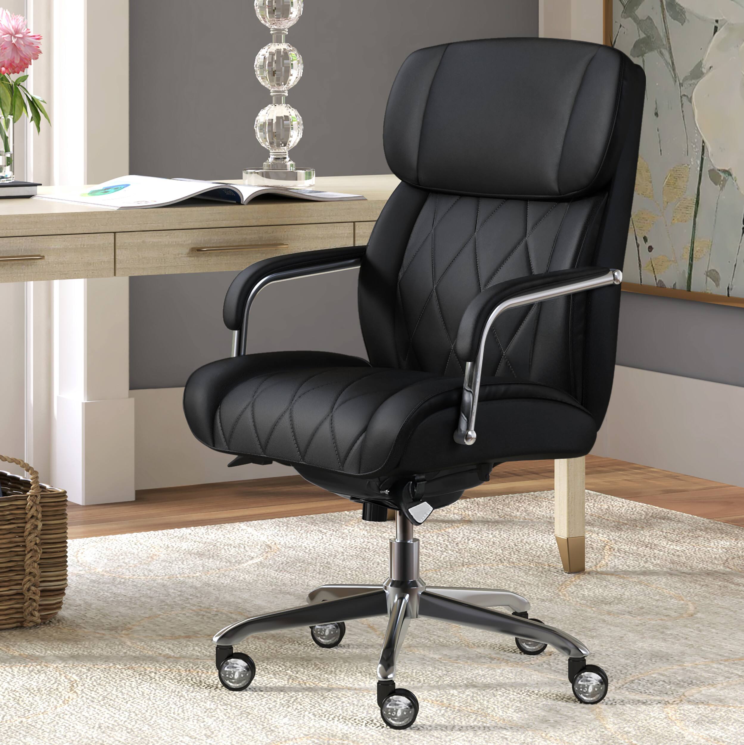Angle. La-Z-Boy - Comfort and Beauty Sutherland Diamond-Quilted Bonded Leather Office Chair - Midnight Black.