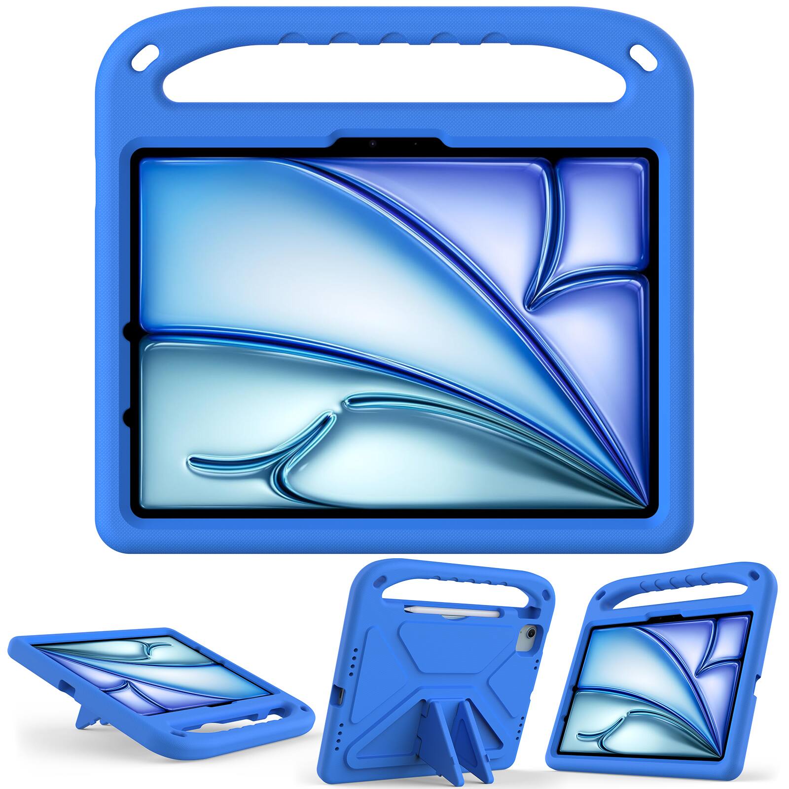 Left. UUCOVER - Lightweight EVA Case for iPad Air 11-inch M4 M3 M2 (2026/2025/2024) Shockproof Handle Kickstand Anti-Slip Cover - Blue.