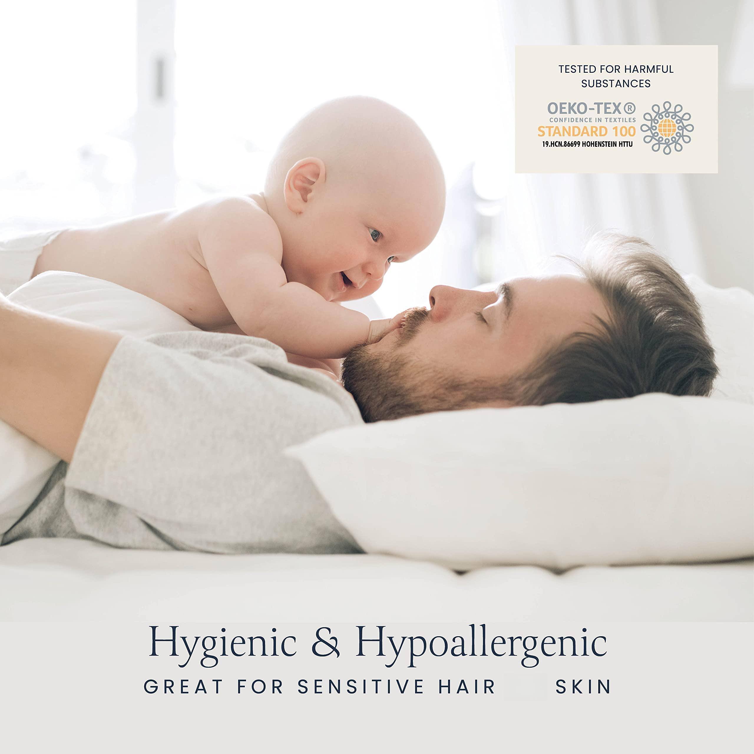 TESTED FOR HARMFUL SUBSTANCES  
OEKO-TEX®  
CONFIDENCE IN TEXTILES  
STANDARD 100  
19.HCNL46699 Hohenstein HTU  

Hygienic & Hypoallergenic  
GREAT FOR SENSITIVE HAIR & SKIN
