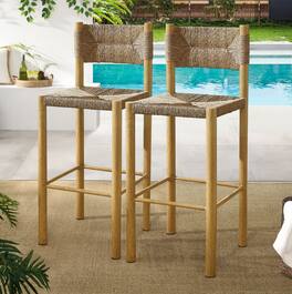 Parkland Outdoor Patio Rattan and Aluminum Bar Stools Set of 2 by Modway - Natural