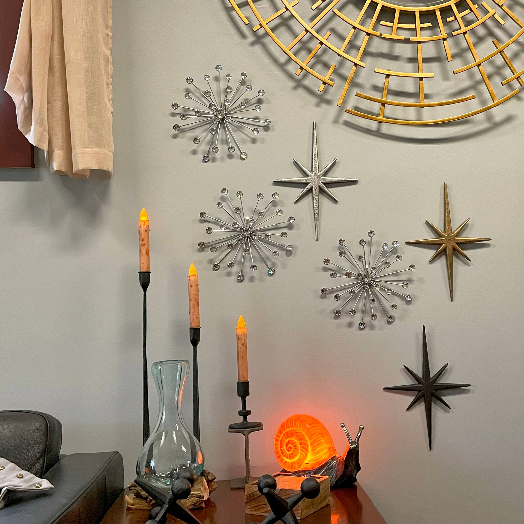 Alt View 5. Zeckos - Set Of 6 Silver Starburst Jeweled Metal Decorative Wall Art Hangings - Silver.