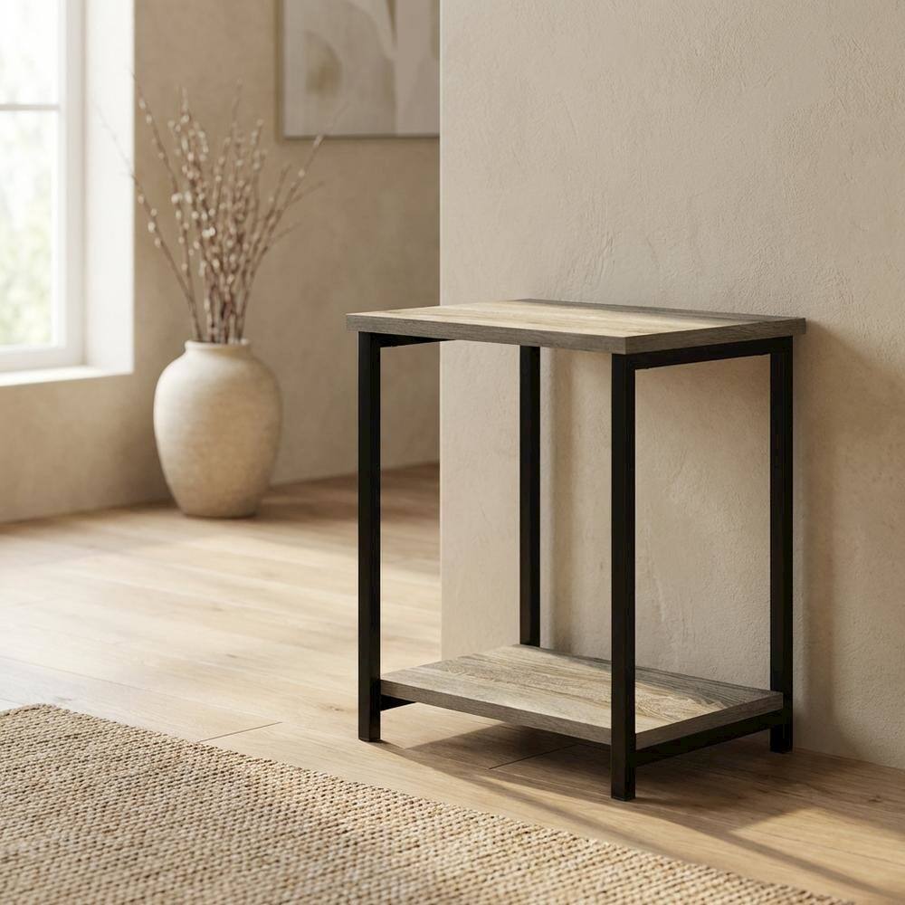 Angle. FurniFact - French Oak Metal Frame End Table for Living Room or Bedroom - French Oak.