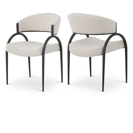 Front. Meridian Furniture - Privet Beige Linen Textured Fabric Dining Chair, Set of 2 - Beige.