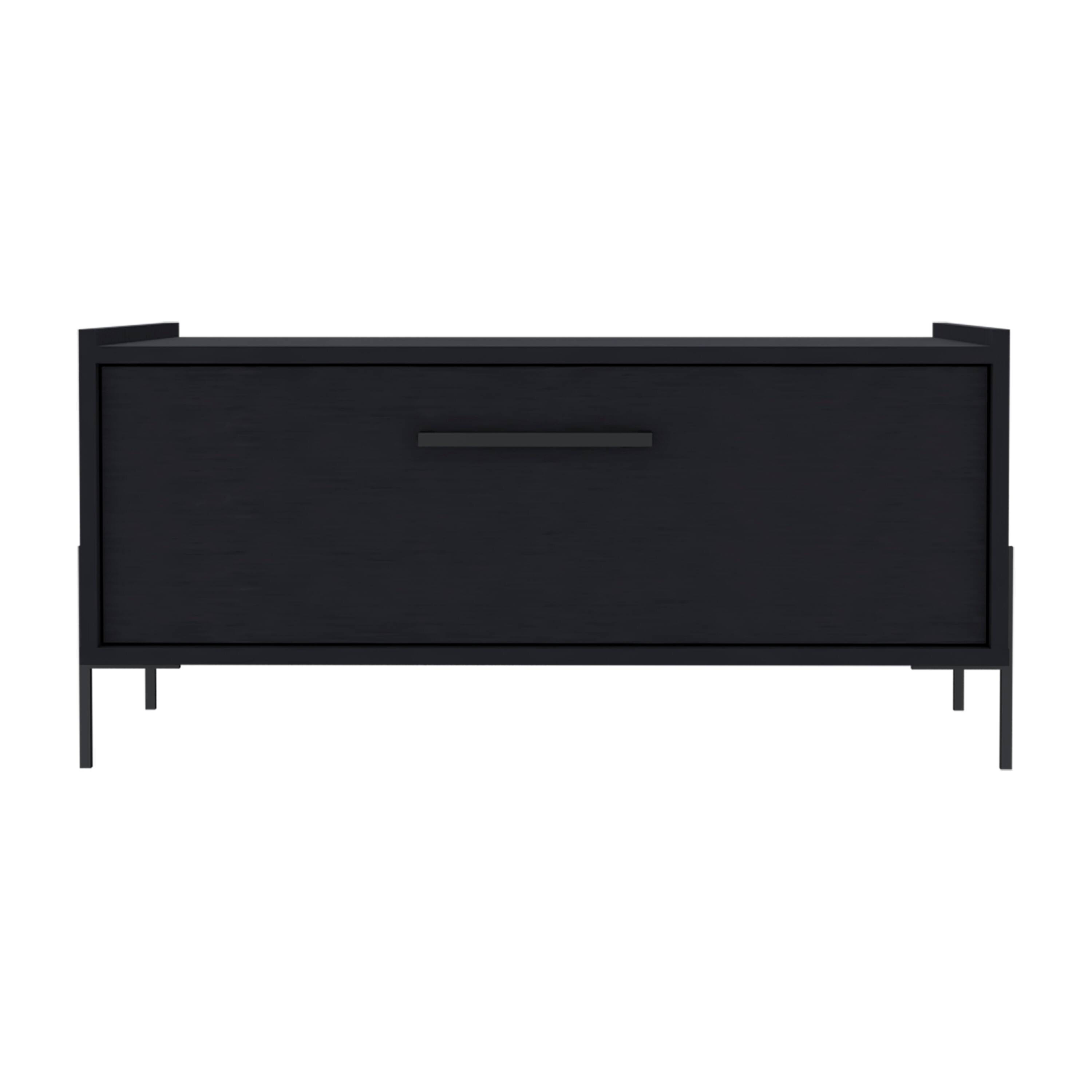 Front. TuHome - Shan High Minimalistic Coffe Table With Pull Down Cabinet, Open Shelf for Living Room and Common Zone - Black.