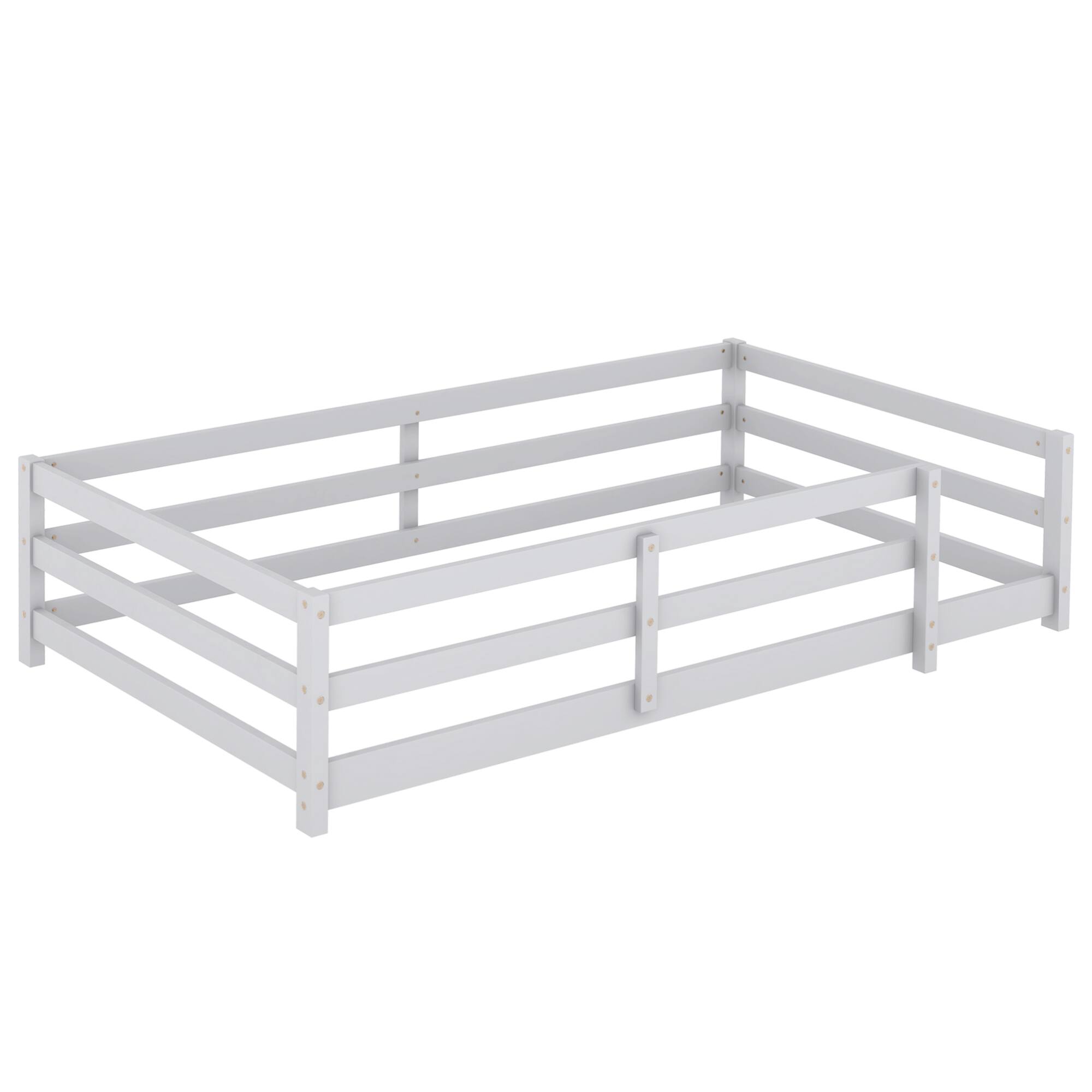 Alt View 10. GOODSILO - Twin Size Floor Bed for Kids with Safety Fence, Sturdy Wooden Montessori Style Bed Frame for Boys and Girls - Grey.