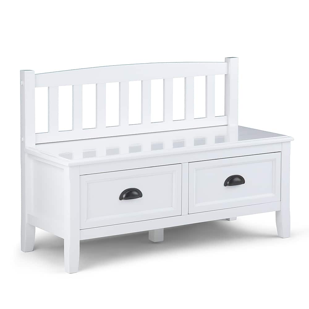 Simpli Home - Burlington solid wood 42 inch Wide Transitional Entryway Storage Bench with Drawers - White - Front_Zoom