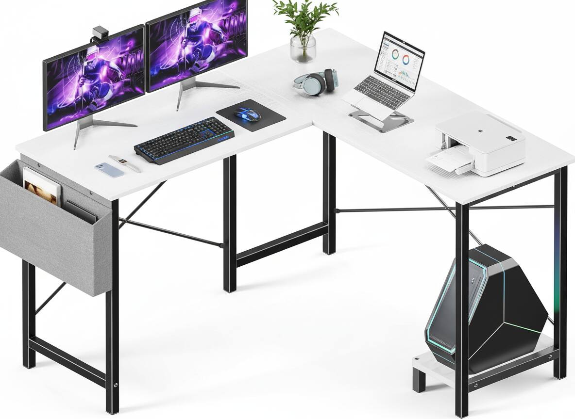 Alt View 6. AOITUN - L Shaped Gaming Desk, 50" Corner Computer Desk with CPU Stand & Storage Bag, Home Office Writing Workstation, White - Olive.