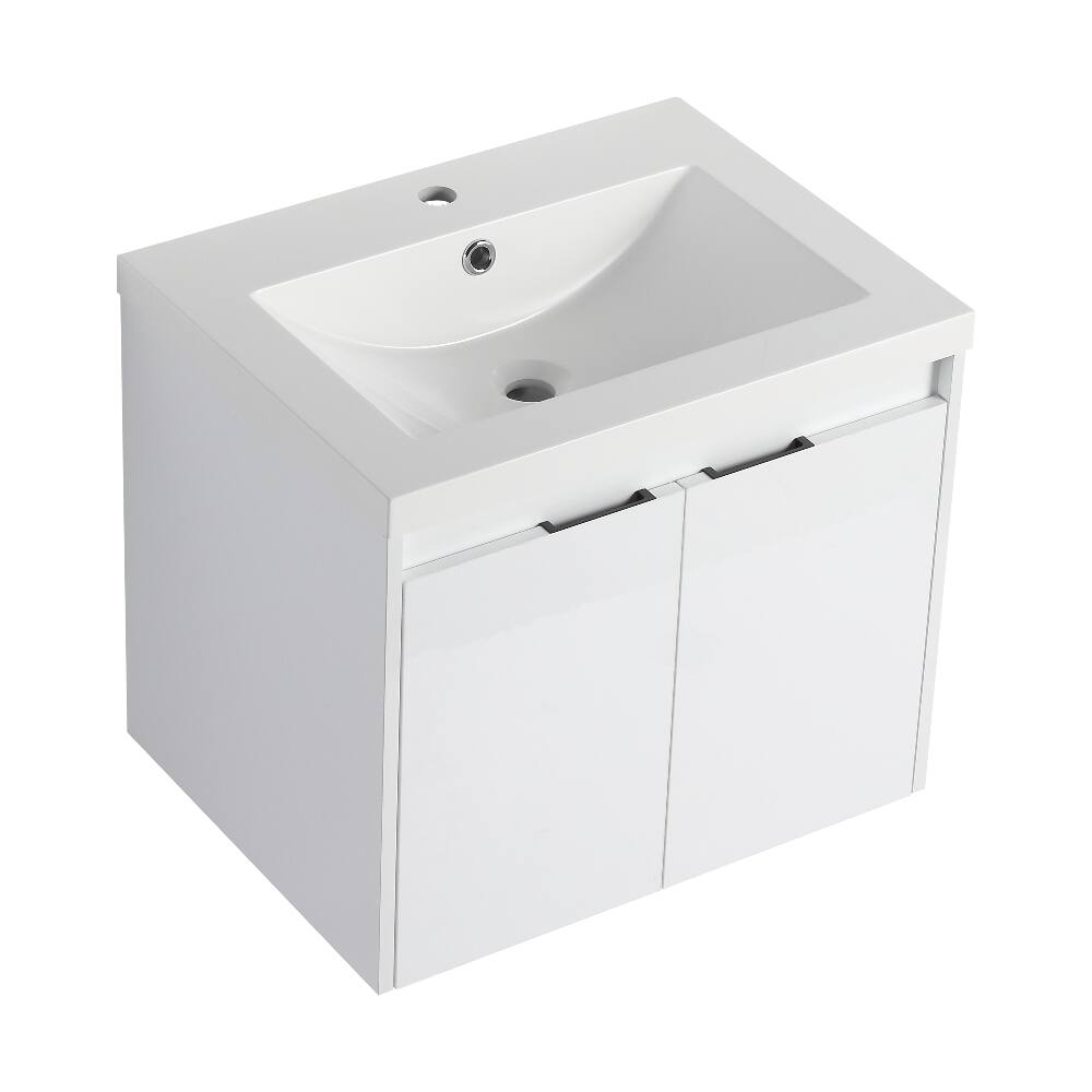 Alt View 8. Loheer - Loheer 36 inch bathroom vanity with sink, floating bathroom vanity with side cabinet, glossy white plywood - Glossy White.