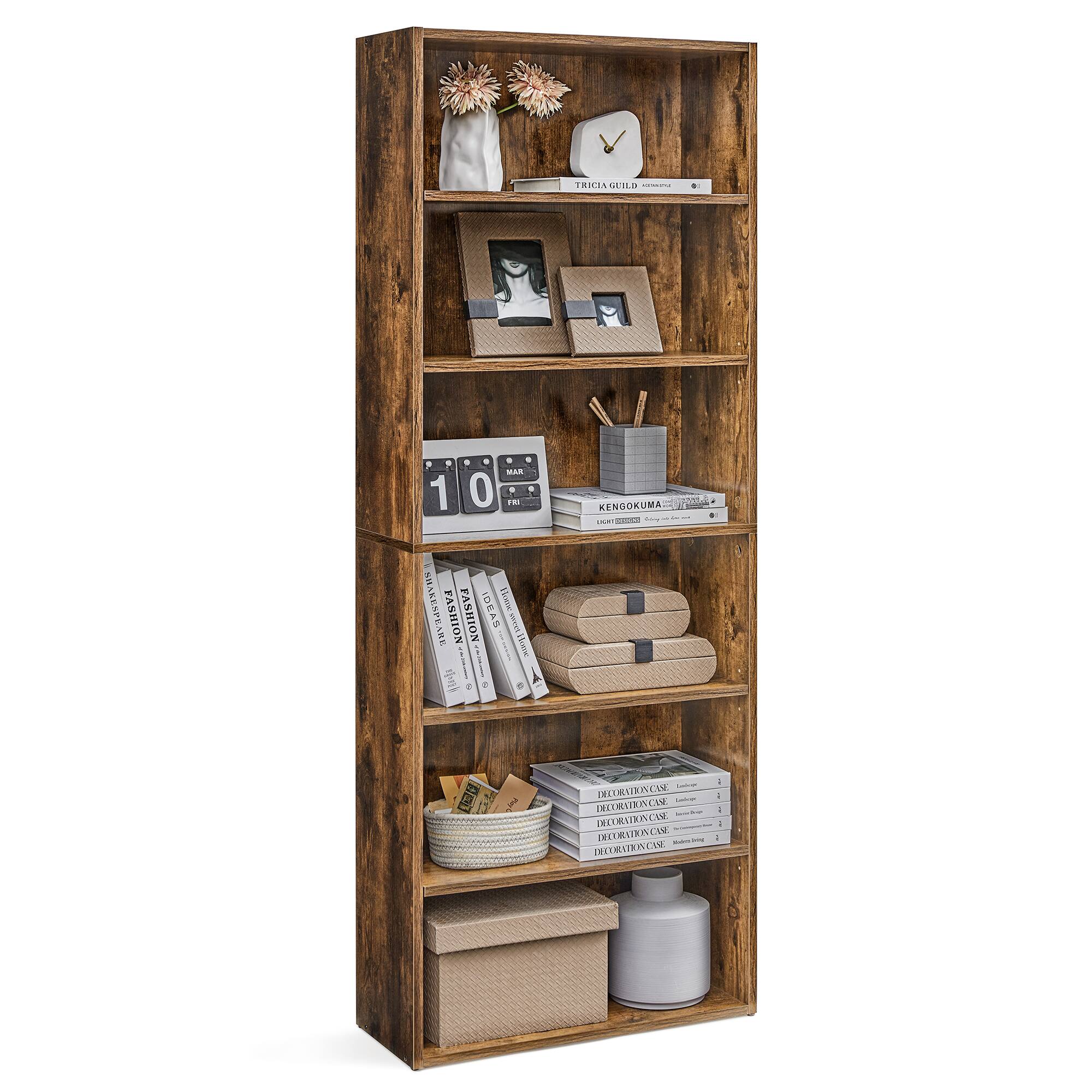 Songmics Home - Bookshelf, 23.6 Inches Wide, 6-Tier Open Bookcase with Adjustable Storage Shelves, Floor Standing Unit - Rustic Brown