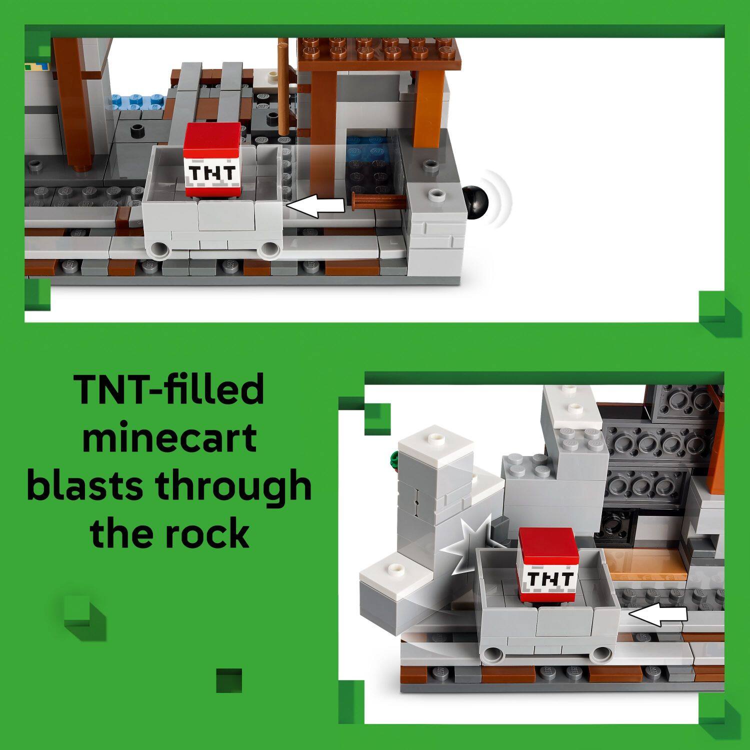 TNT-filled minecart blasts through the rock.