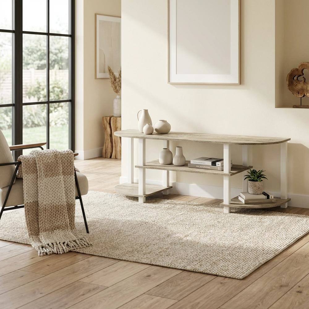 Alt View 2. FurniFact - Wood TV Stand with Sonoma Oak/White Finish for Entertainment Center - Bige White.