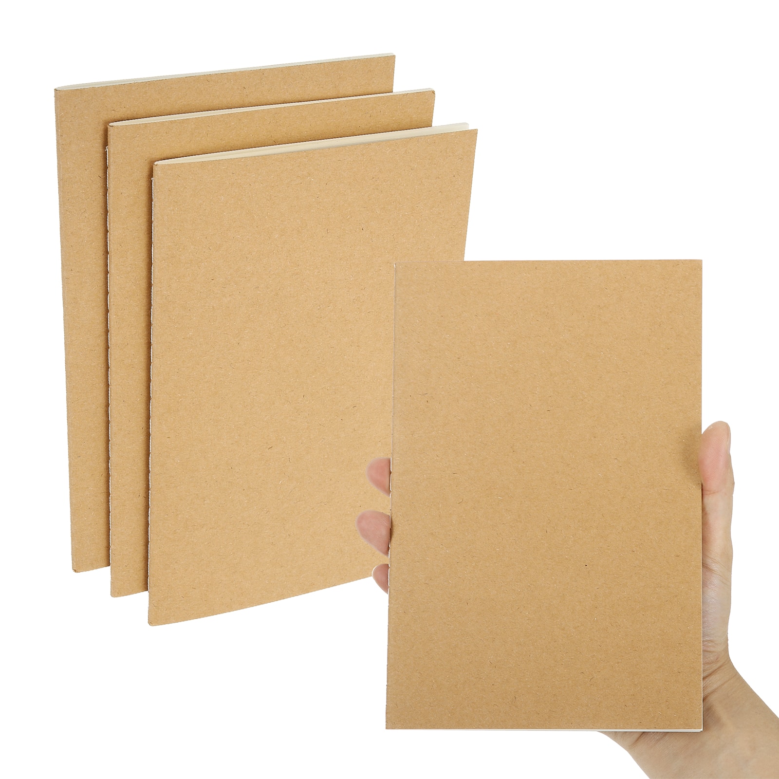 Unique Bargains - 3pcs A5 Notebook, Pocket Unlined Memo Notepads Blank Sketchbook 8.3x5.5 Inch 30 Sheets for Office Travel - Kraft Tone